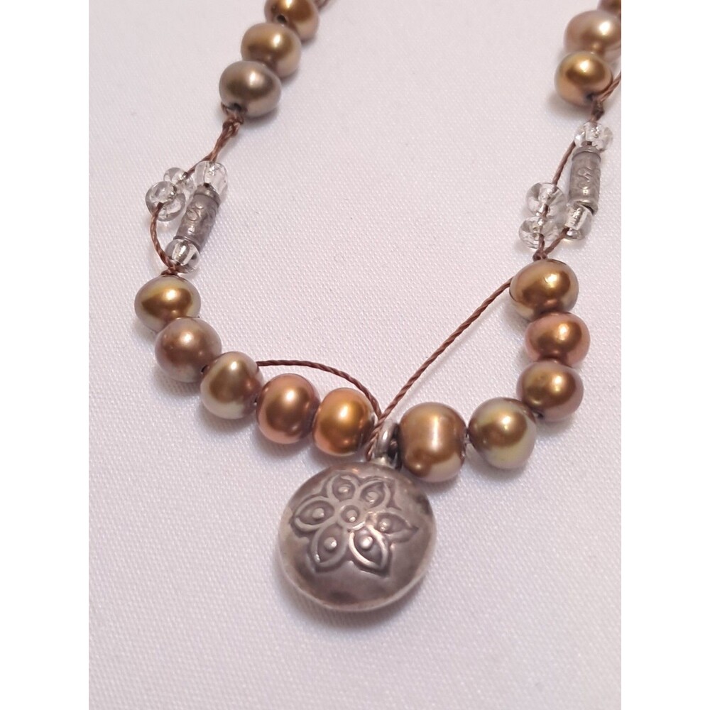 NWT Peyote Bird Golden Brown Freshwater Pearl Silver Tone Pendant Necklace 16"